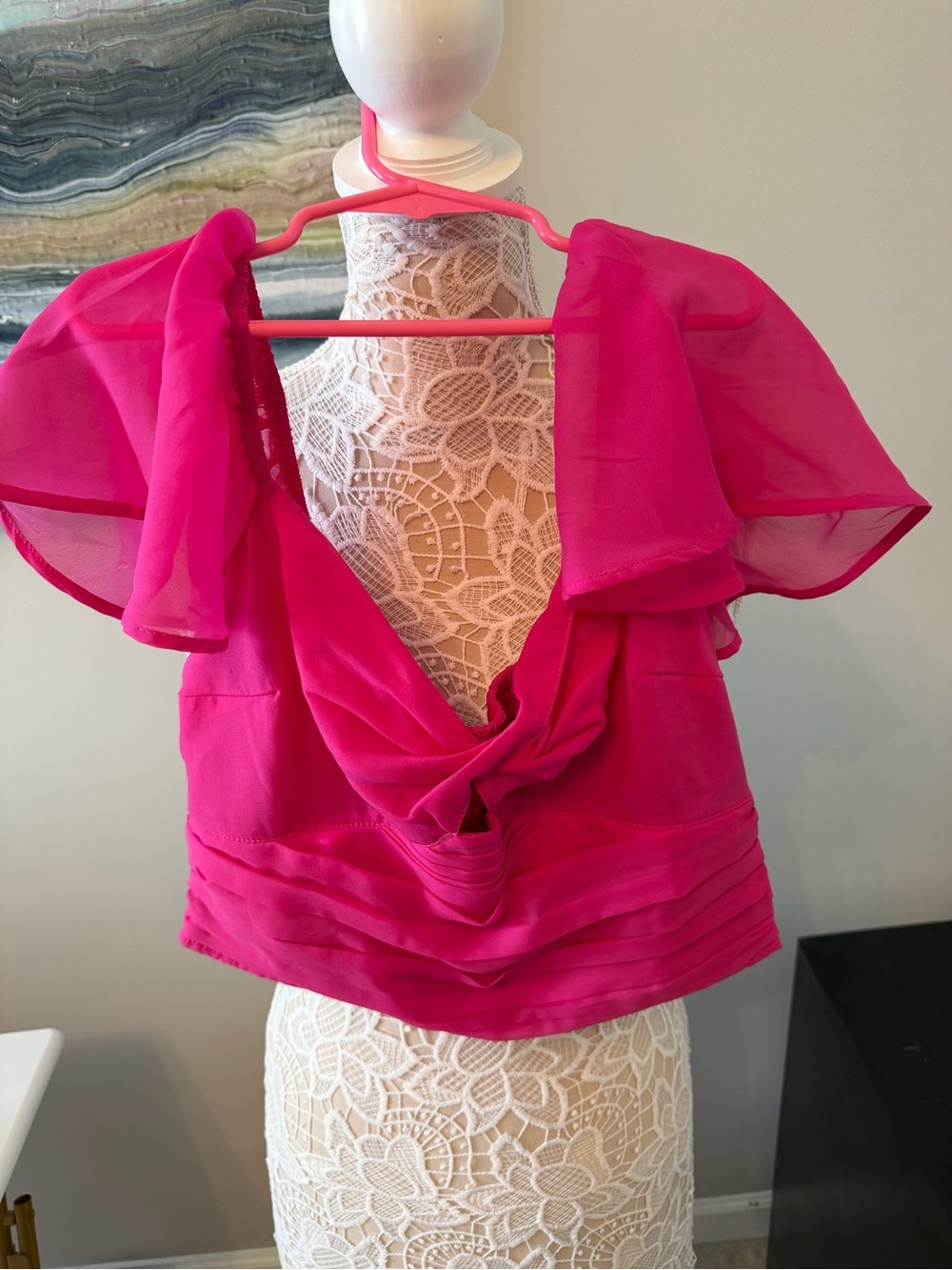 Abercrombie & Fitch Hot Pink Women's Flutter Sleeve Draped Top